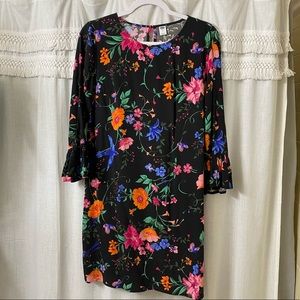 Floral dress with ruffle bell sleeves
